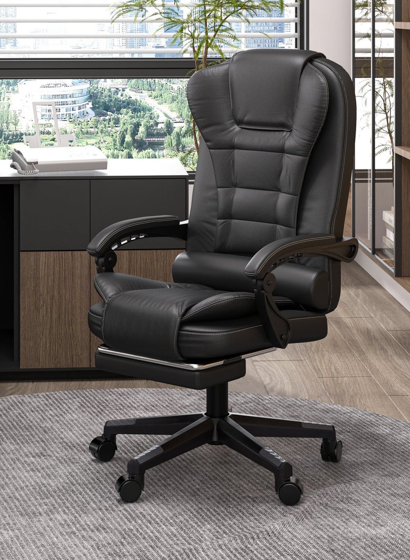Castlery Ergonomic Office Chair, 90°-135° Reclining, Adjustable Height & 360° Swivel, High Back Executive Computer Desk Chair with Lumbar Support & Footrest, High-Density Foam（Black） - Image 1